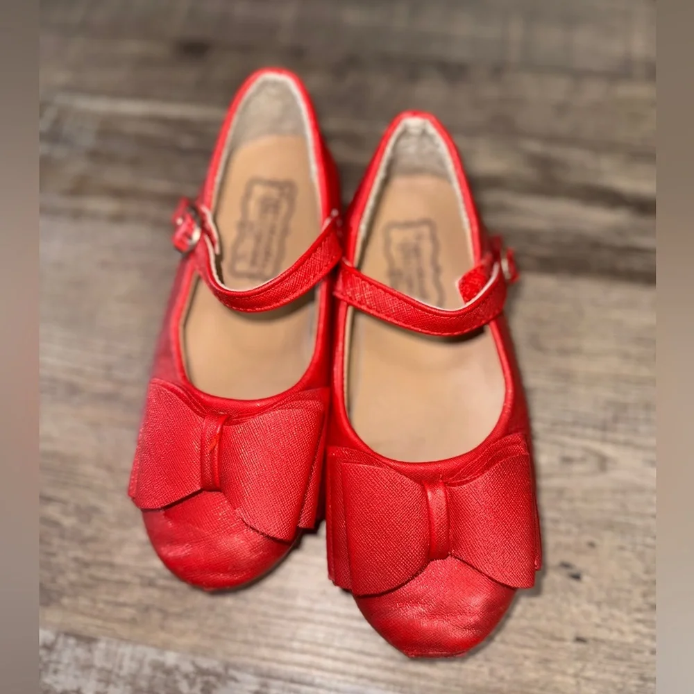 Girls Red Satin Mary Jane Size 32 or 1 Bow Dress Shoes Holiday